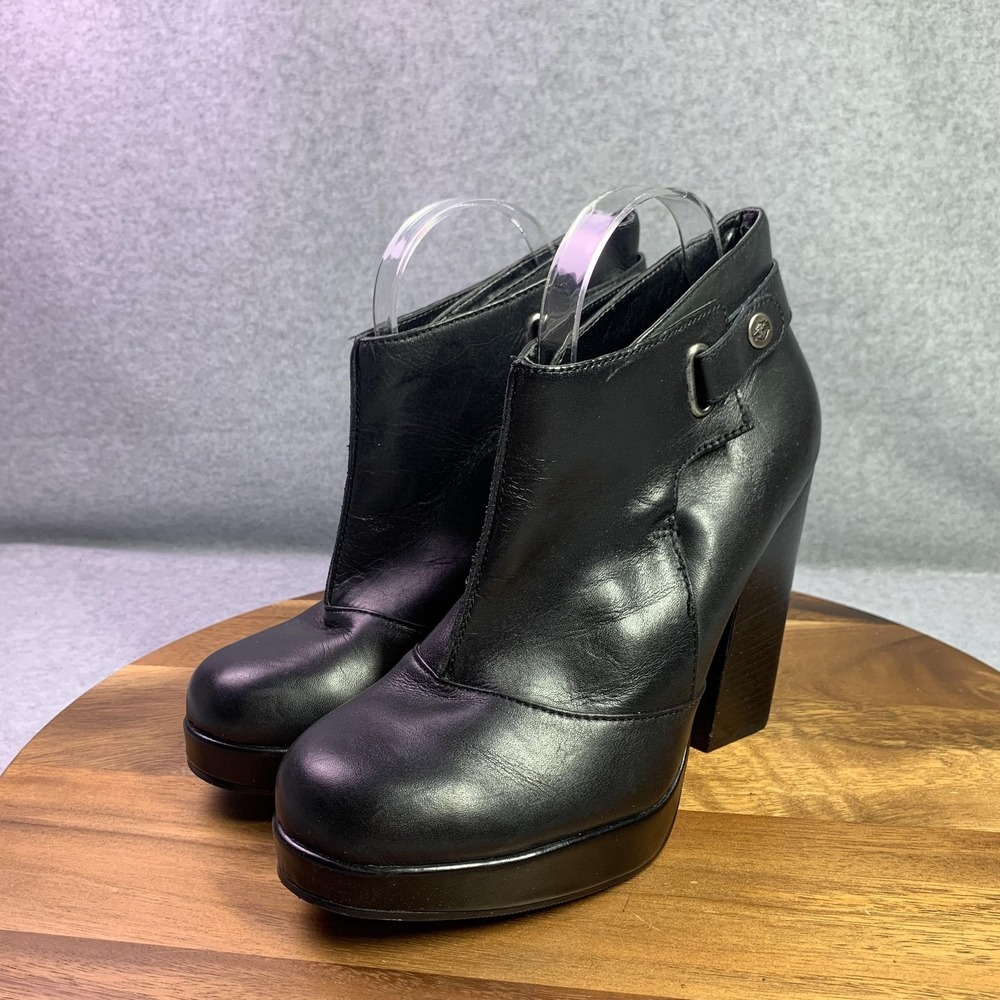 Harley-Davidson Boots Womens 9.5 Black Leather Ankle Platform Block Heel D84437